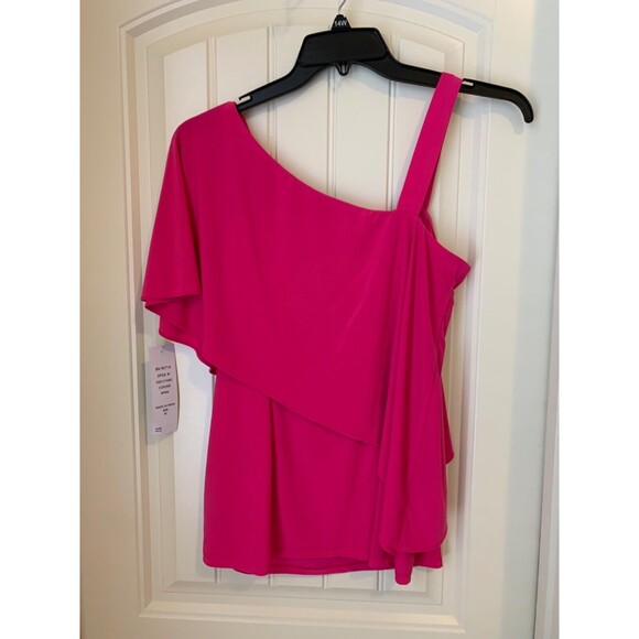 COCO BIANCO WOMENS ONE SHOULDER BLOUSE M BRIGHT PINK NEW - Picture 2 of 2